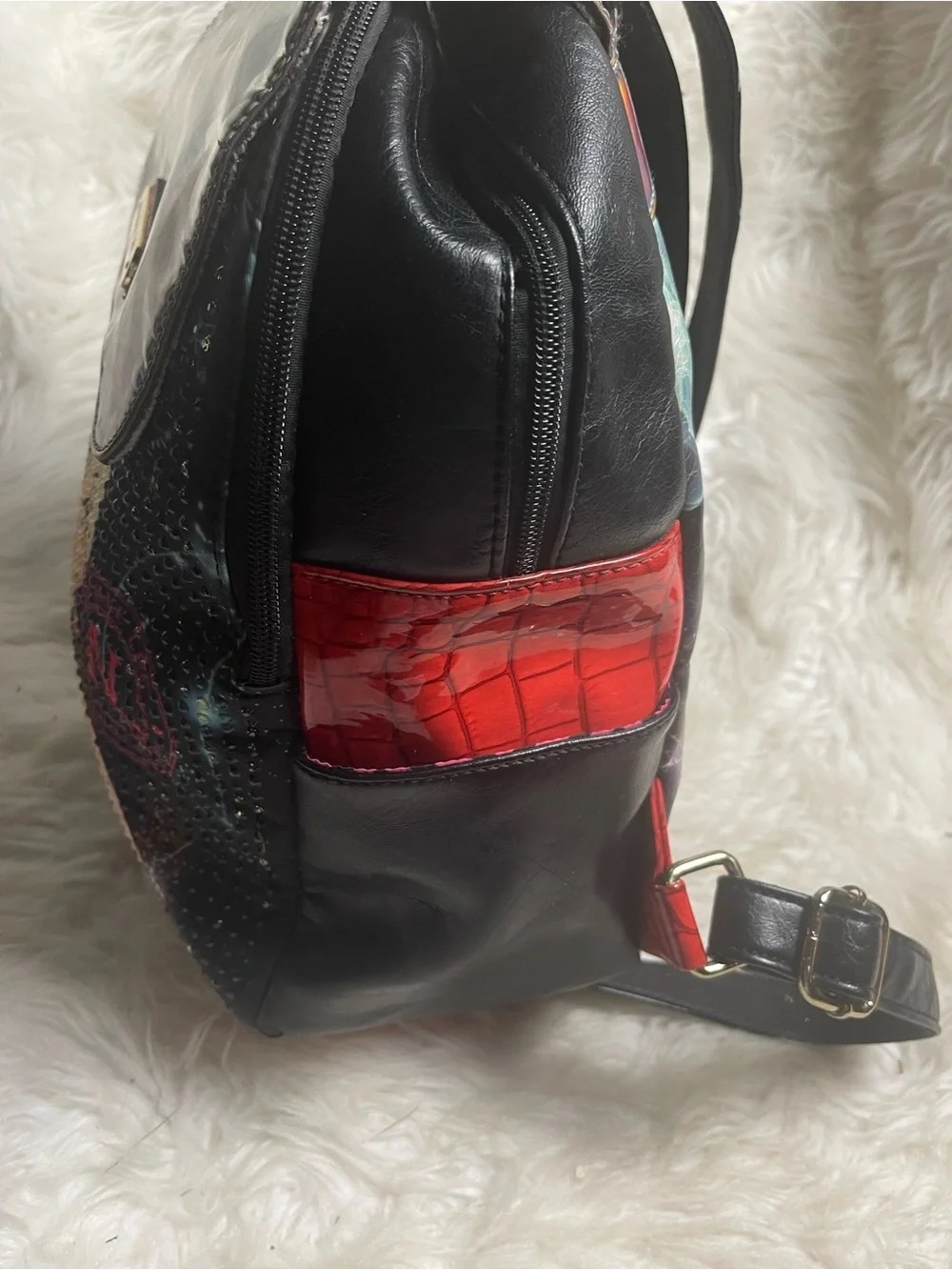 Nicole Lee Black Holographic Flap Starlet Illustration  small Backpack.